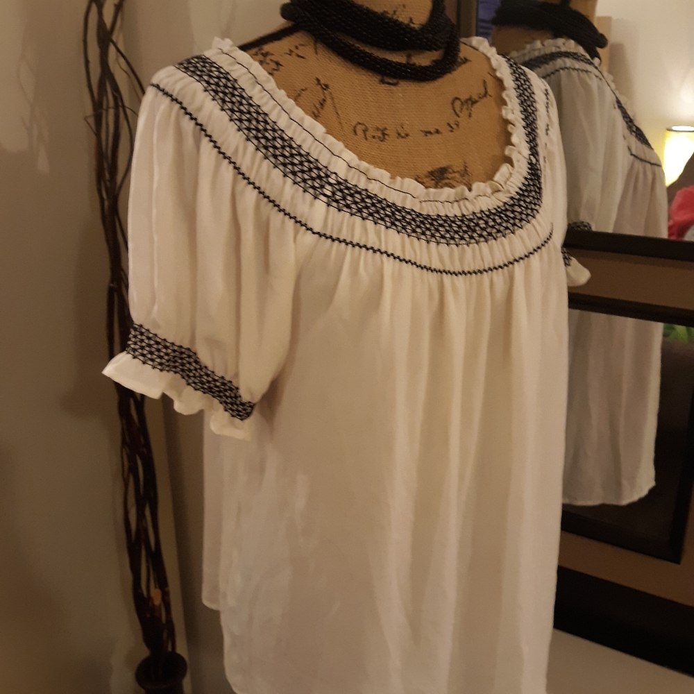 Express White Blouse with Black Accents